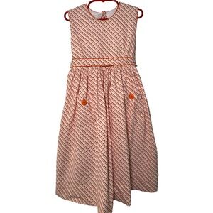 VTG Strasburg Girls Striped Sleveless Dress with Orange Buttons Lined